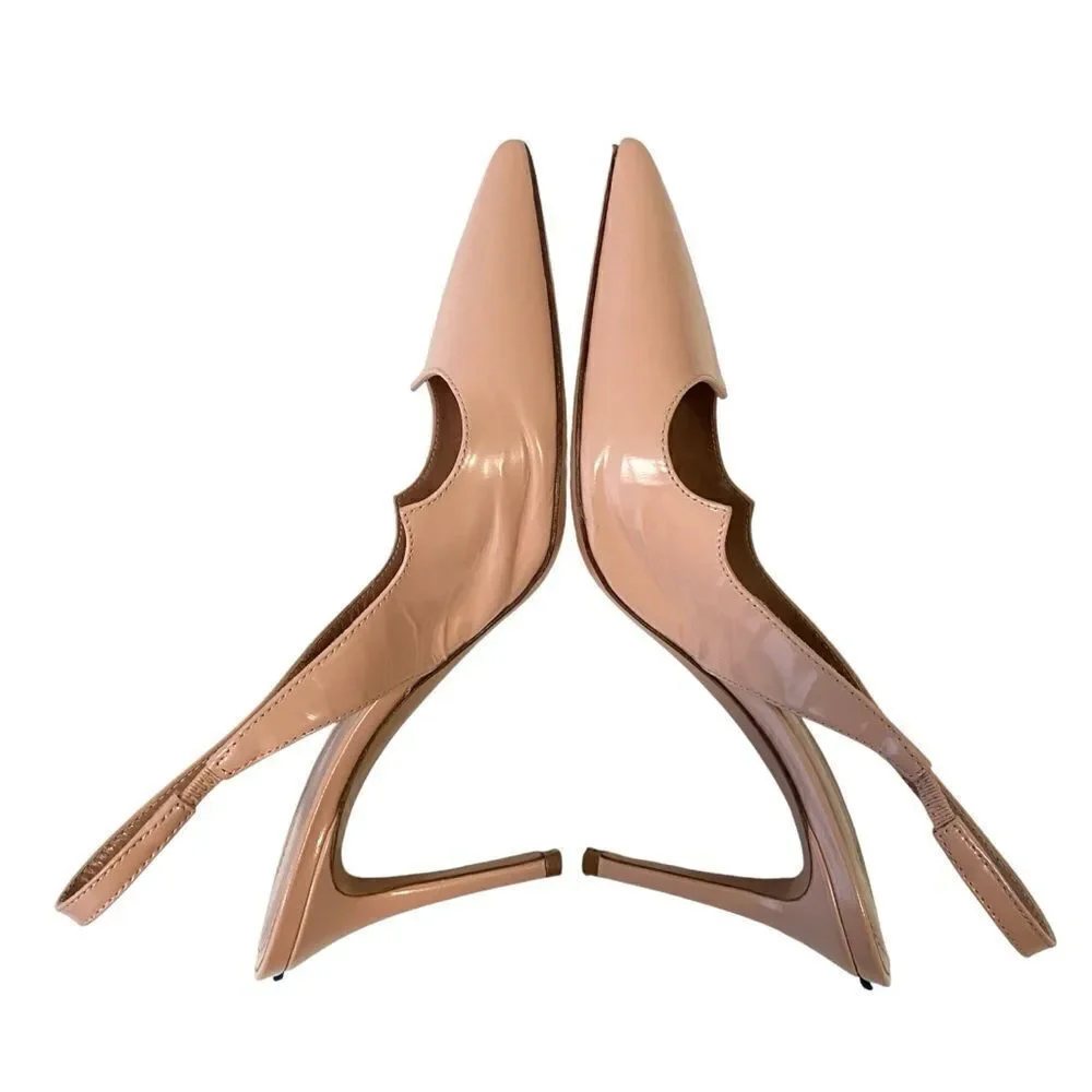 A.Bocca Nude Pink Sling Pump Heels  Pointed Toe Made in Italy in Size 37.5